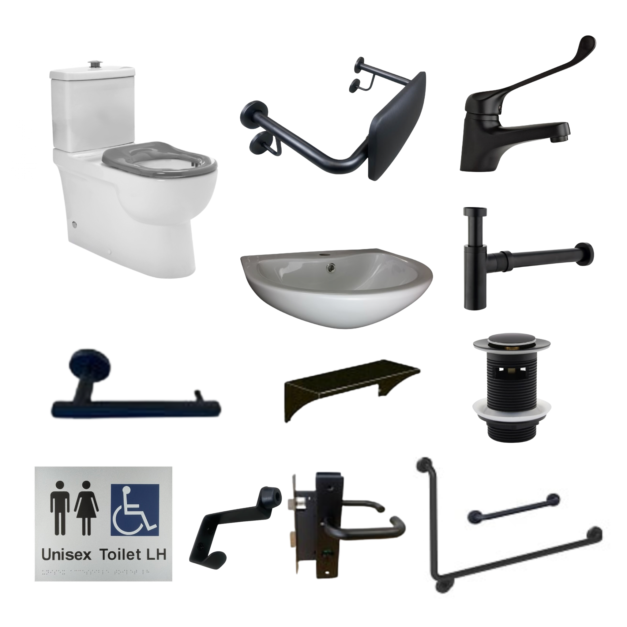 Disabled Bathroom Kit - Matte Black - AS1428.1 COMPLIANT