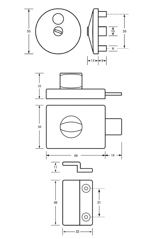 300 Series Lock & Indicator Set - Concealed Fix in Antimicrobial