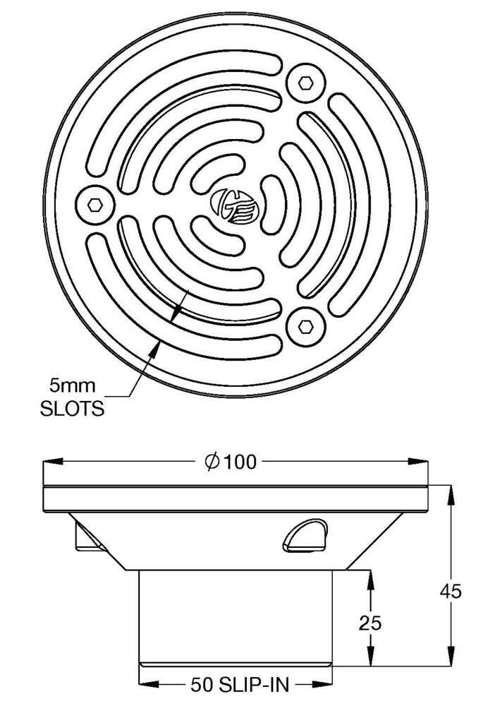 HeelGrate® SS Floor Drain Grate Round 100x50 PVC Slip-In