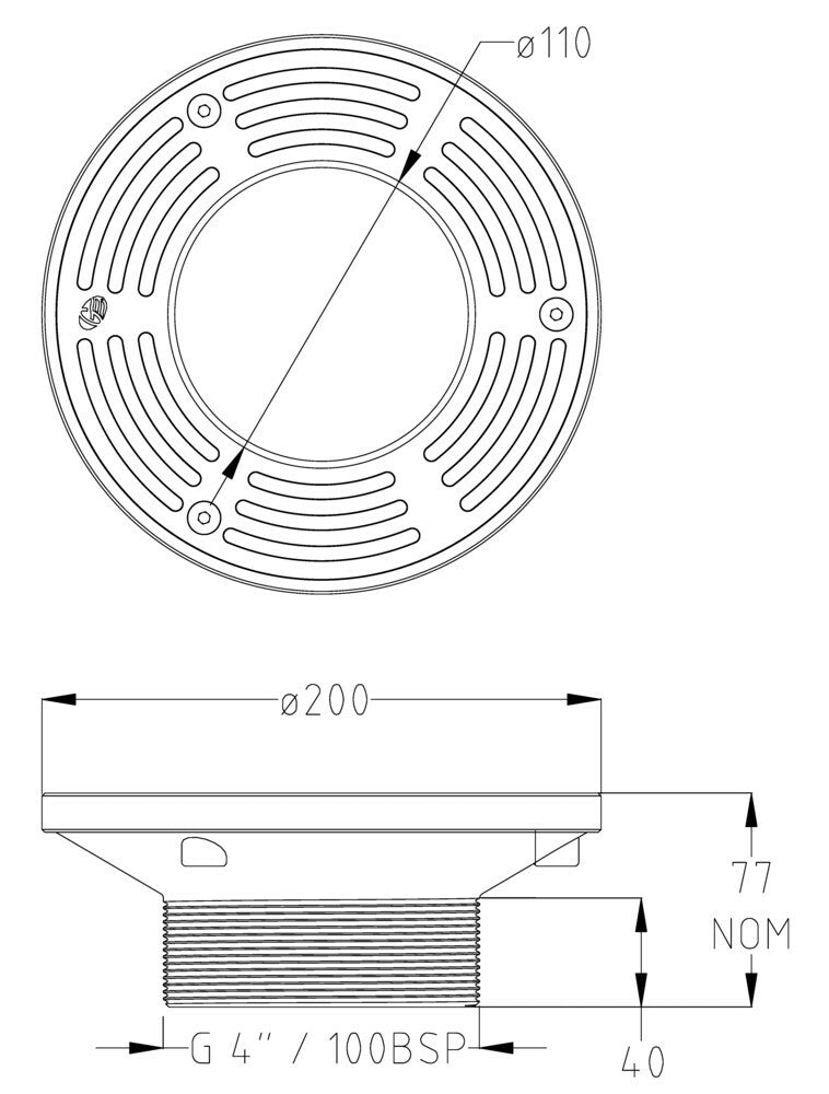 HeelGrate® Stainless Steel Floor Drain Grate Round 200x100BSP with 110 hole (for balcony)