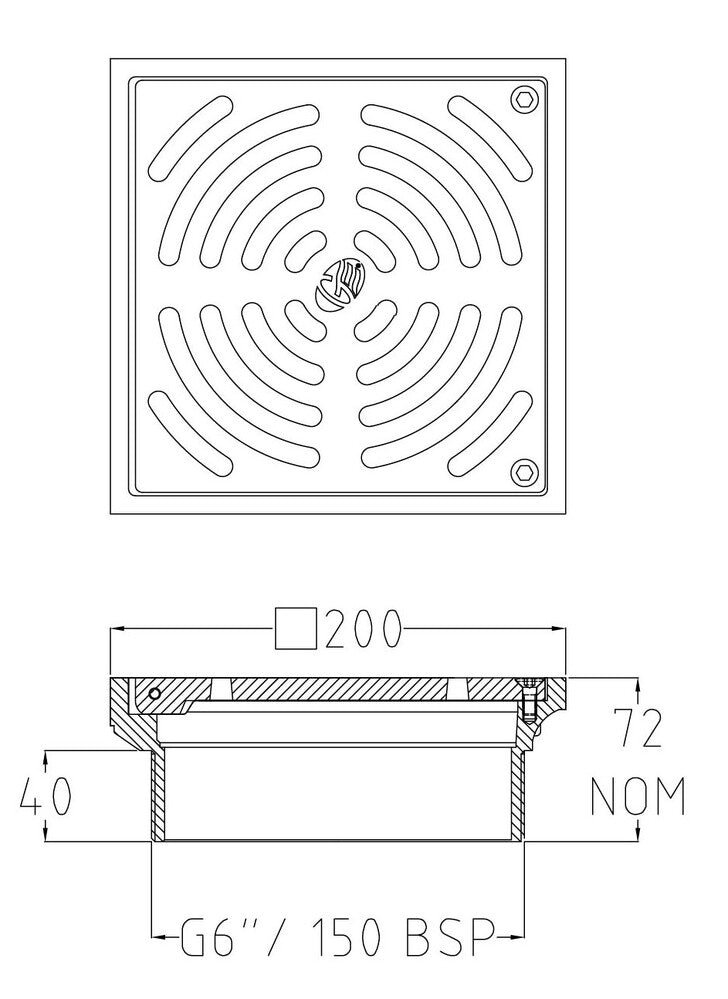 Stainless Steel Floor Drain Grate Square 200 x 150BSP