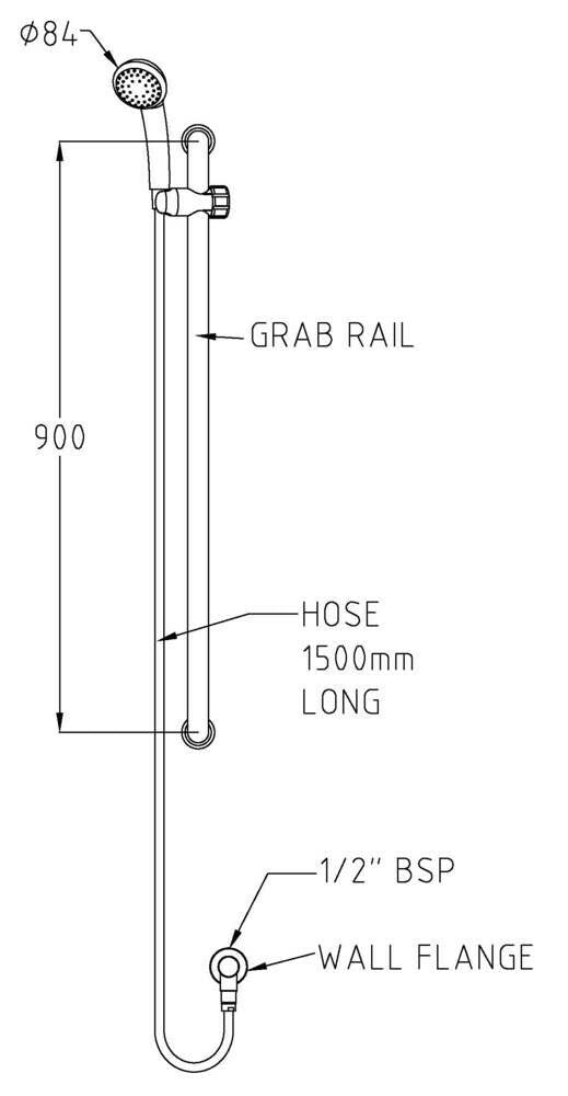 GalvinAssist® Hand Shower Kit with 900 x 32 SS Hygienic Grab Rail