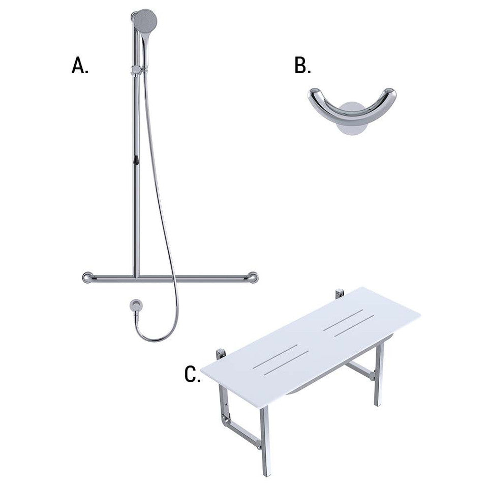 Accessible Shower Recess 01820 Combination Set Hygienic Seal Polish Supreme™ WELS 5 Star - 6L/min Left Hand