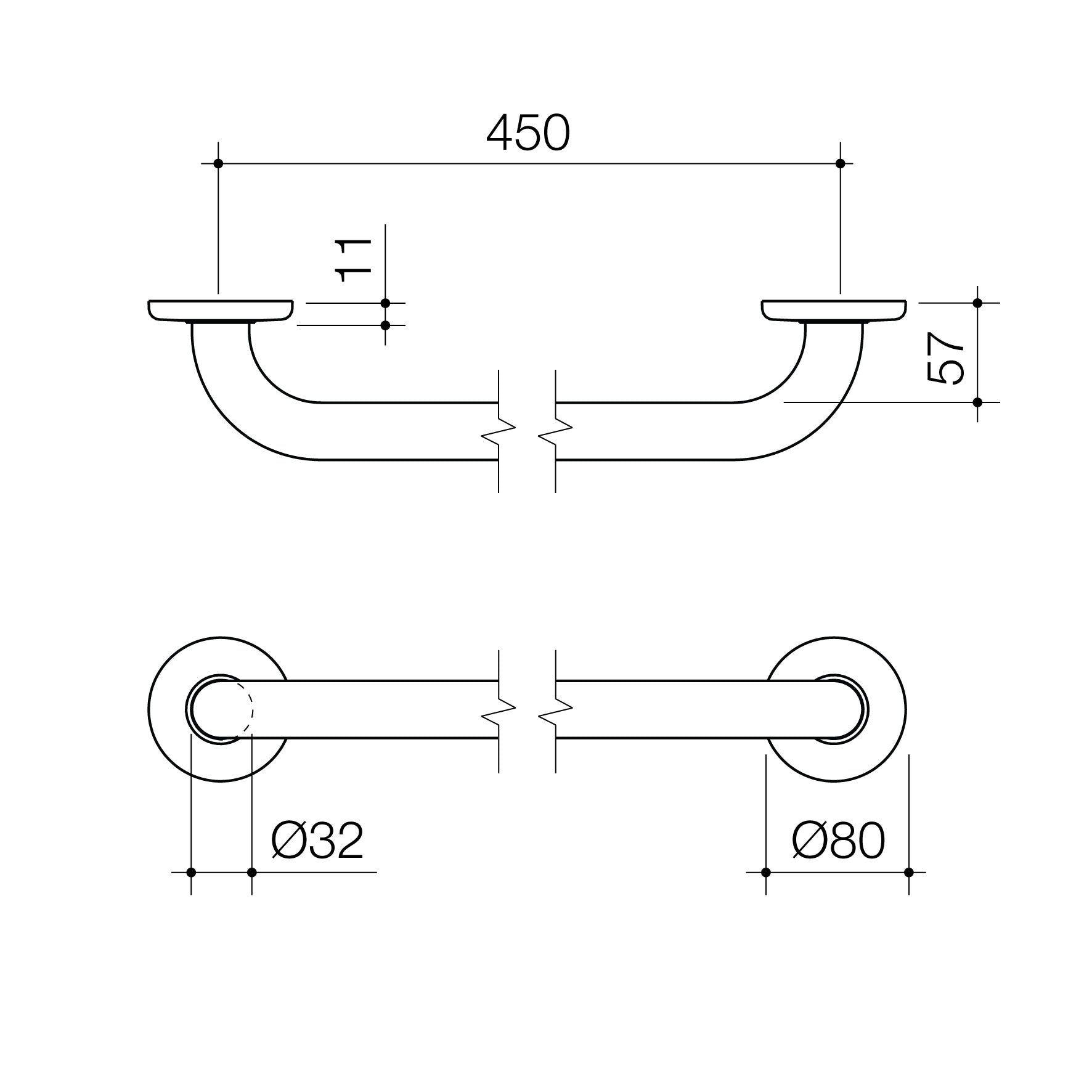 Care Support Grab Rail - 450mm Straight - Brushed Nickel