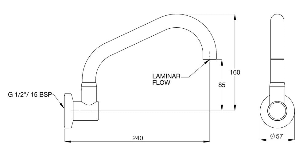 CliniLever® CP-BS Hospital Upswept Wall Swivel Outlet 240 Reach x 80 High Laminar