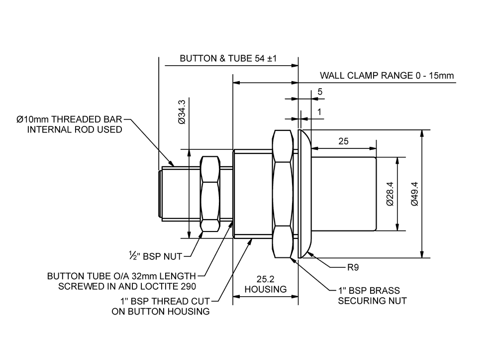 Wallgate Secure WC Raised Push Button for Pneumatic Cistern 19-2, 0-15