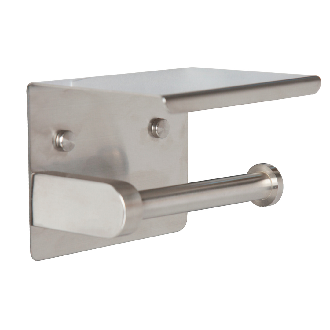 Single Toilet Roll Holder with Shelf Top in Satin Stainless Steel