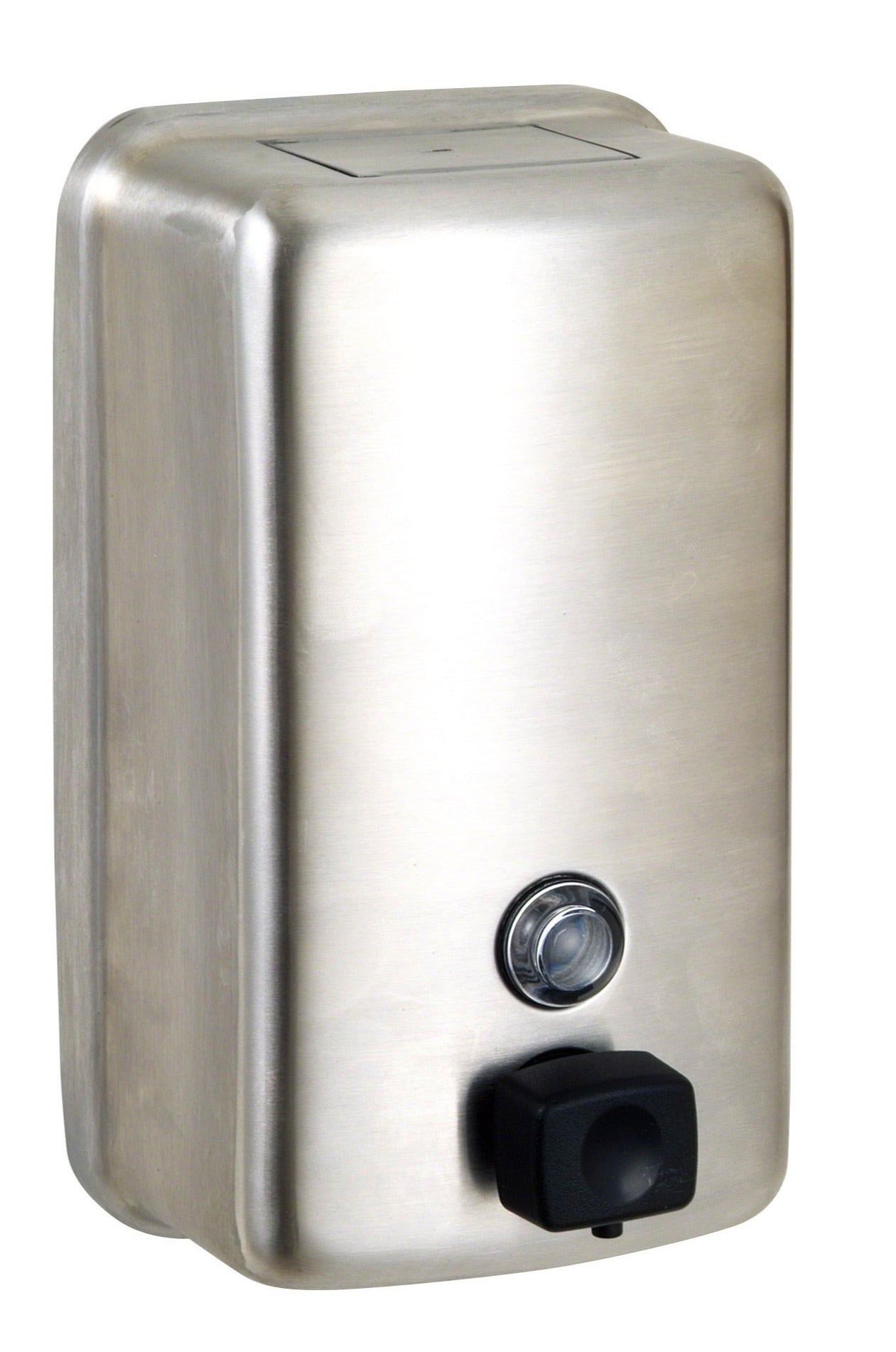 Vertical Button Pump Soap Dispenser in Satin Stainless Steel