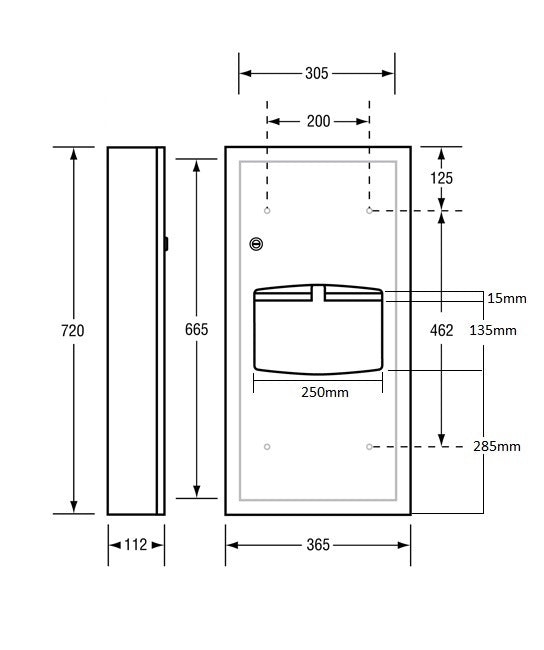 Paper Towel Dispenser & Waste Receptacle - Surface Mounted in Satin Stainless Steel with 2 keys