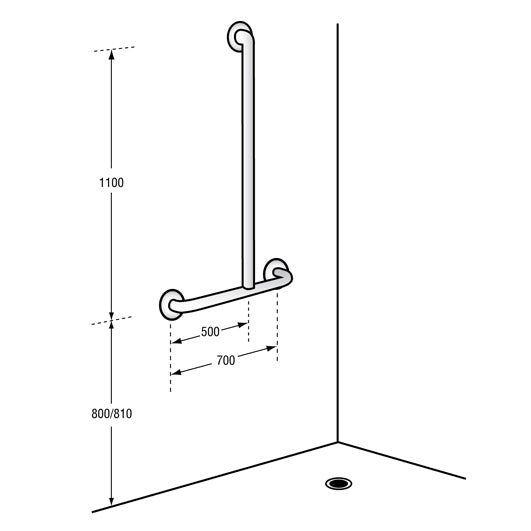 1100mm x700 mm Offset Flush Mount Shower Grab Rail RH in Designer Black