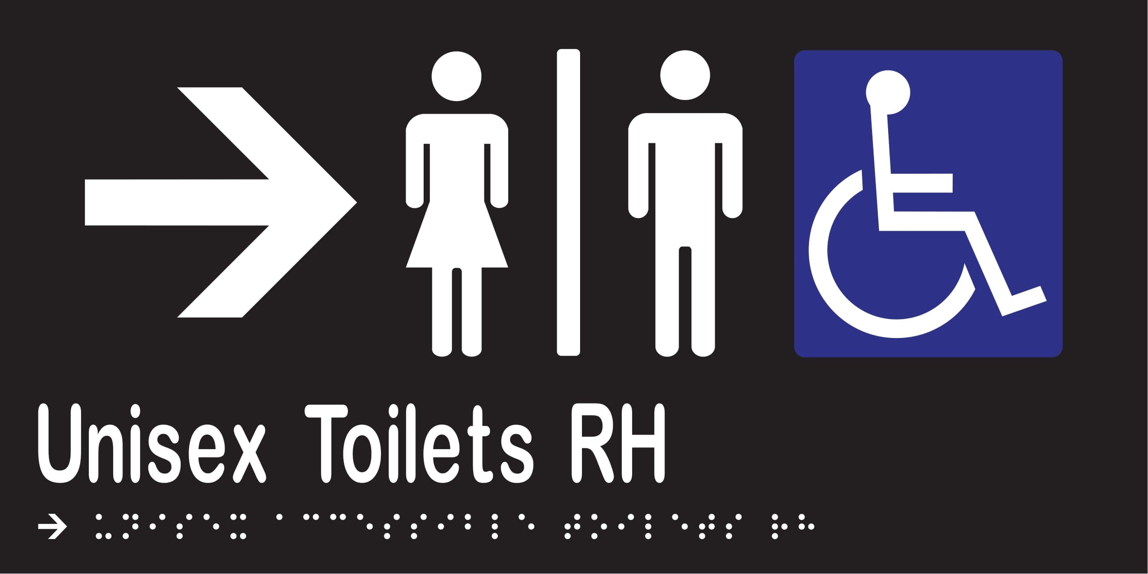 Unisex Accessible Toilets Divided RH & Right Arrow Braille