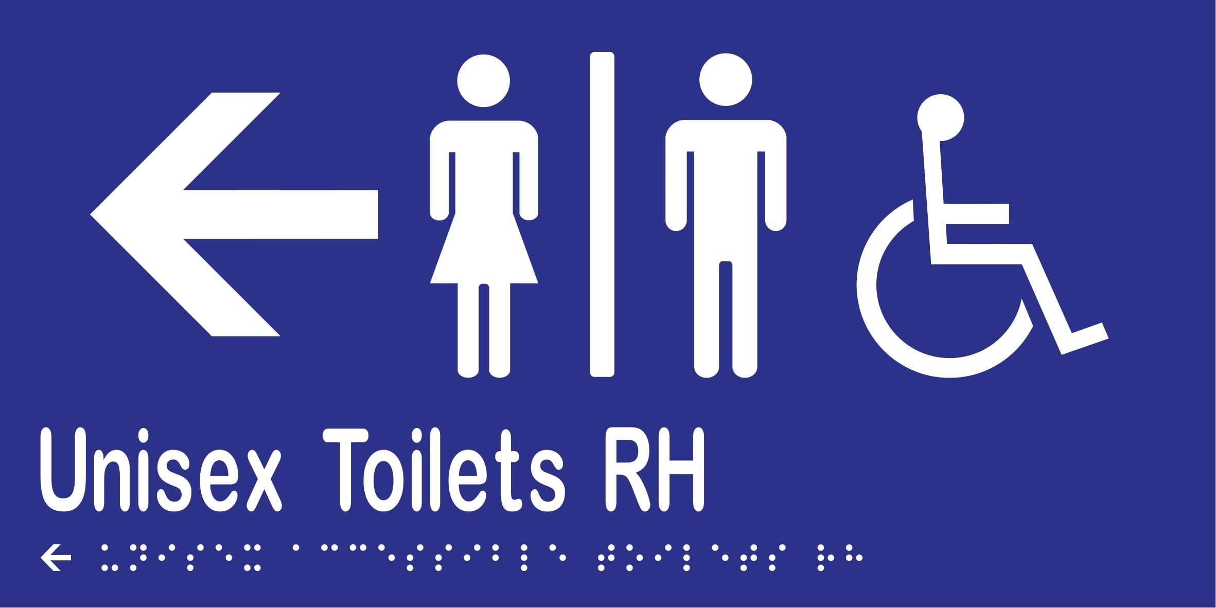 Unisex Accessible Toilets Divided RH & Left Arrow Braille 300mmW x 150mmH