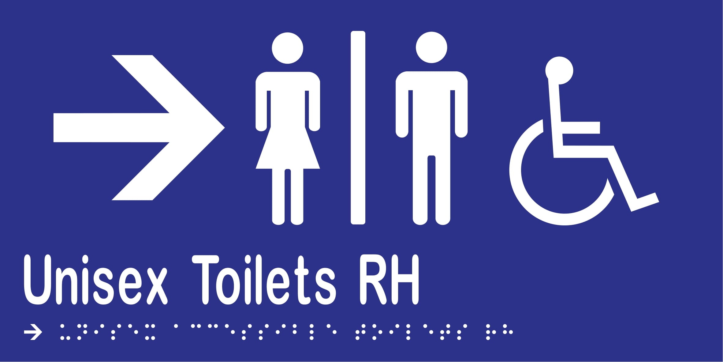 Unisex Accessible Toilets Divided RH & Right Arrow Braille 300mmW x 150mmH