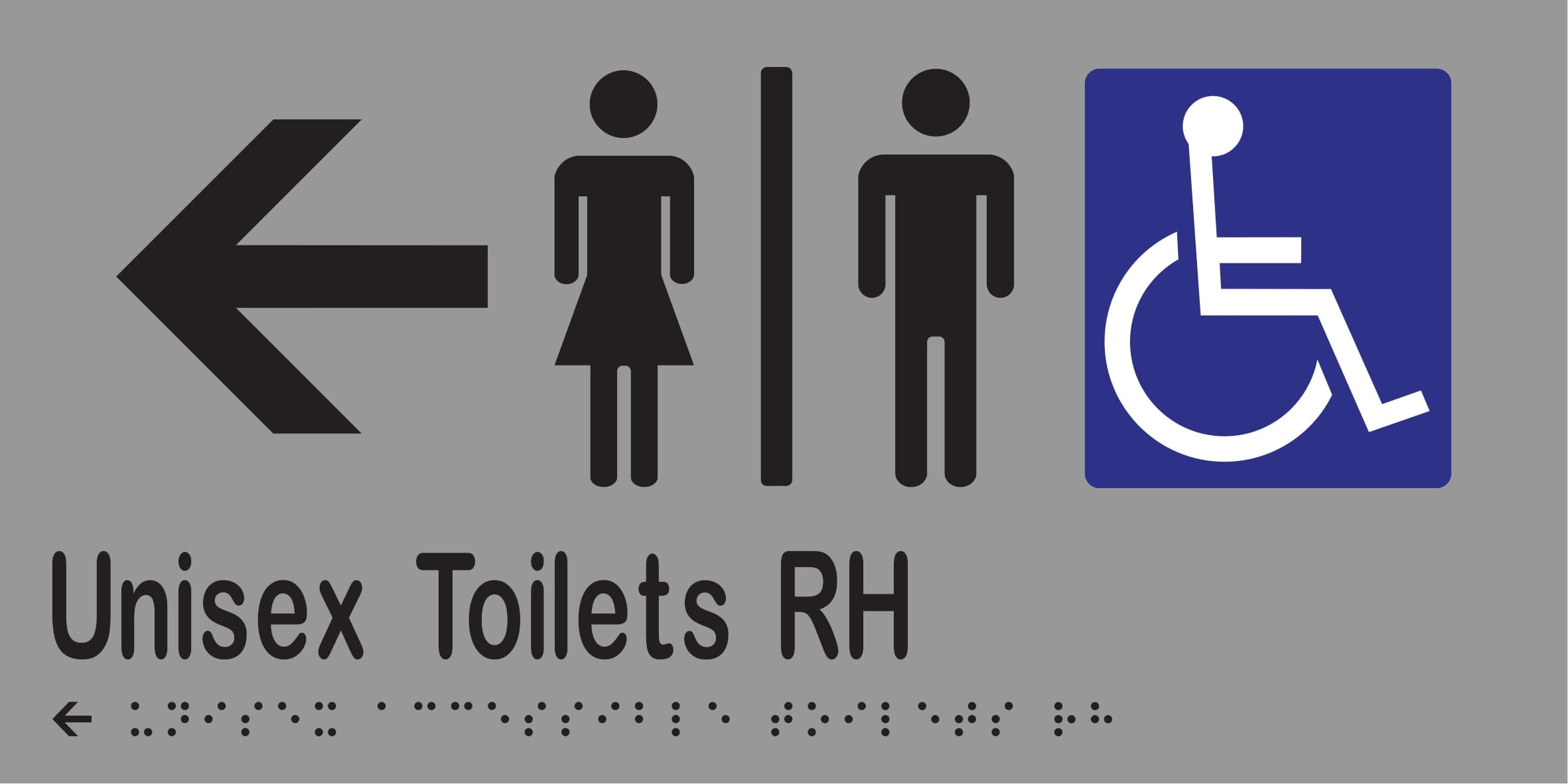 Unisex Accessible Toilets Divided RH & Left Arrow Braille 300mmW x 150mmH