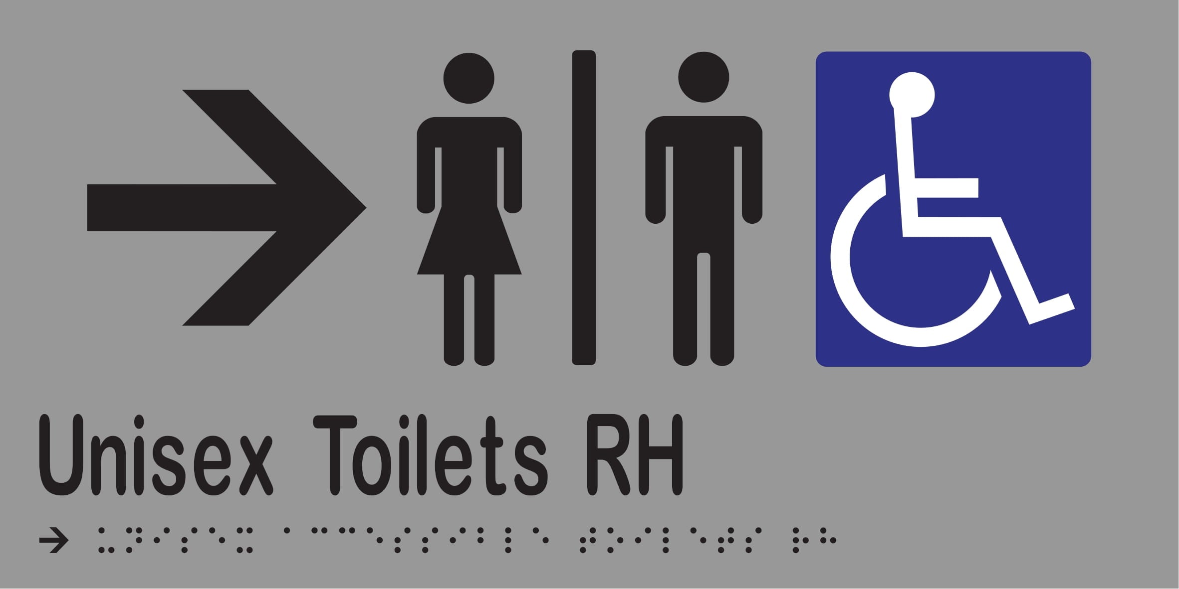 Unisex Accessible Toilets Divided RH & Right Arrow Braille 300mmW x 150mmH