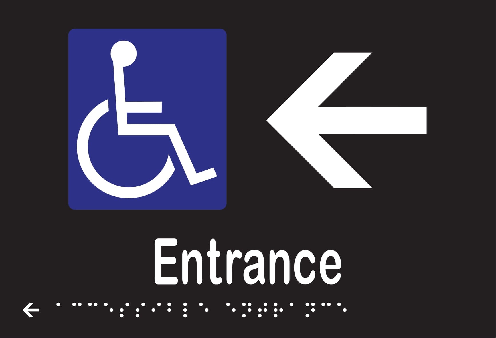 Accessible Entrance & Left Arrow Braille 220mmW x 150mmH