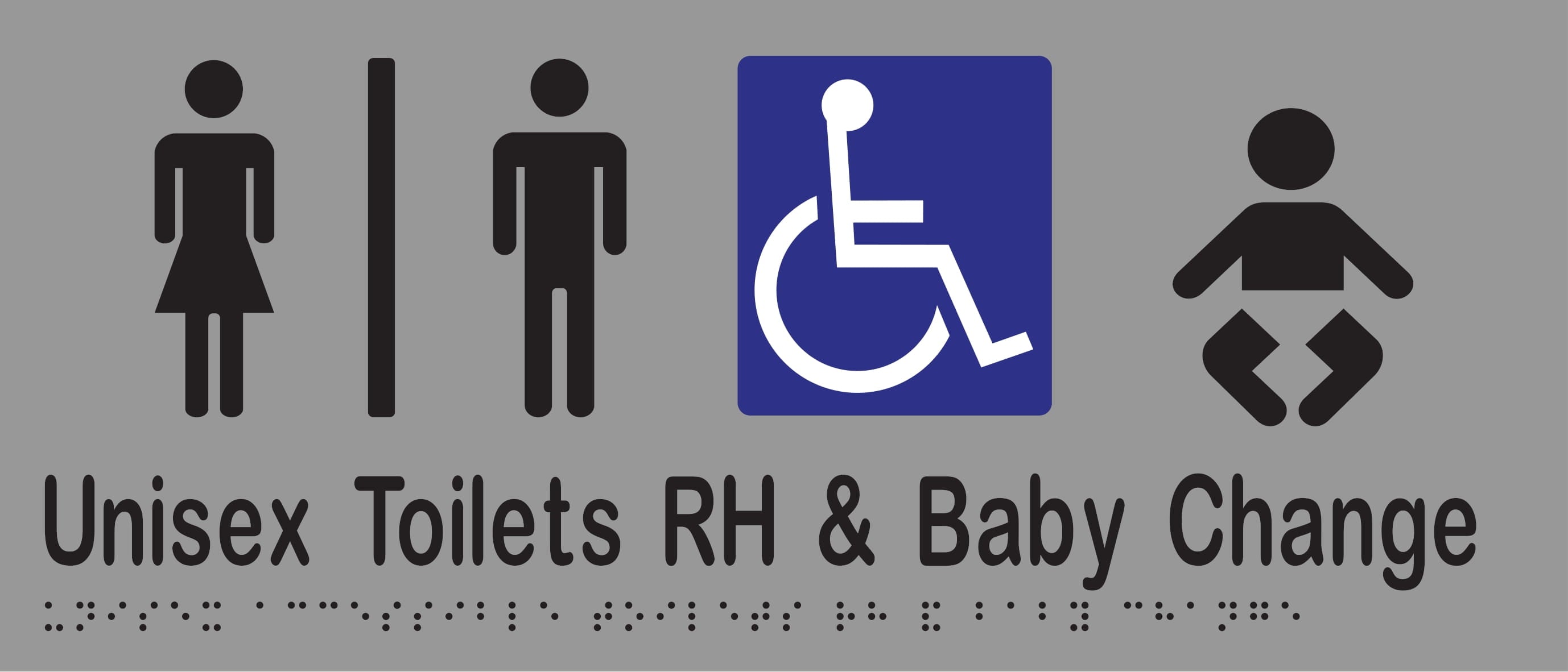 Unisex Accessible Toilets Divided RH & Baby Change Braille 350mmW x 150mmH