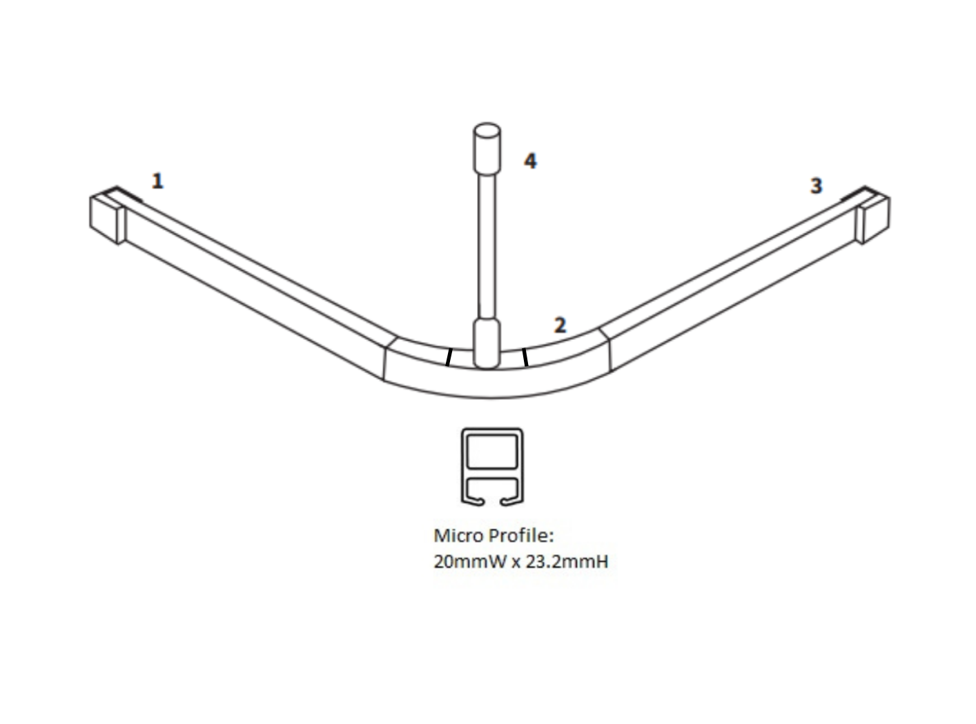 1200mm x 1200mm Modular L Bend Shower Curtain Track System