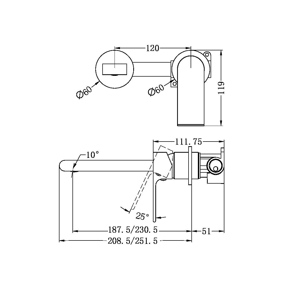 Bianca Wall Basin/bath Mixer Separate Back Plate 187mm