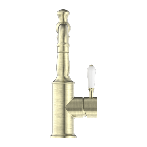 York Basin Mixer With White Porcelain Lever Aged Brass