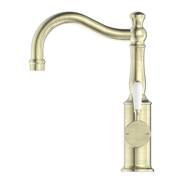 York Basin Mixer Hook Spout With White Porcelain Lever