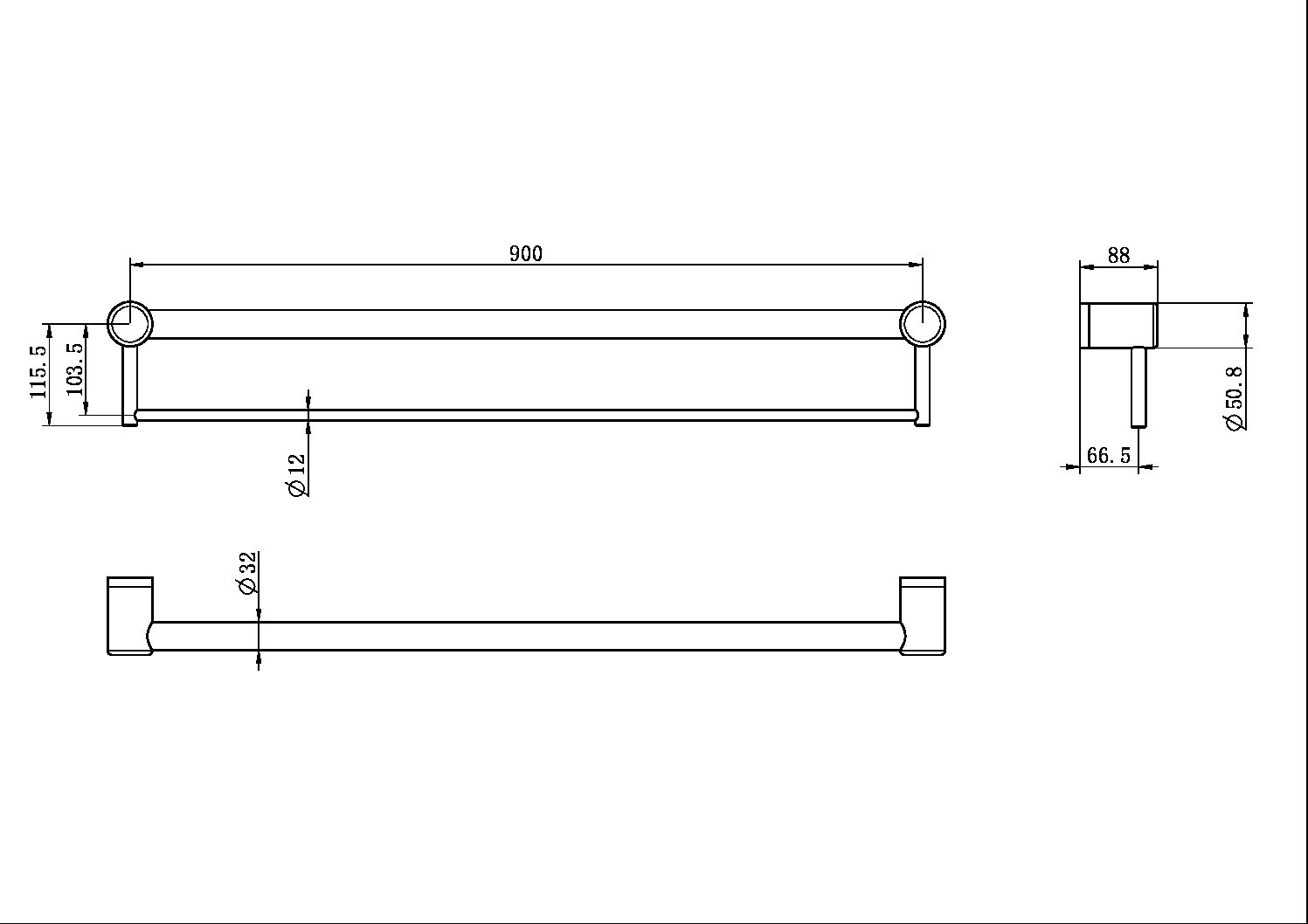 Mecca Care 32mm Grab Rail And Toilet Roll Holder 900mm