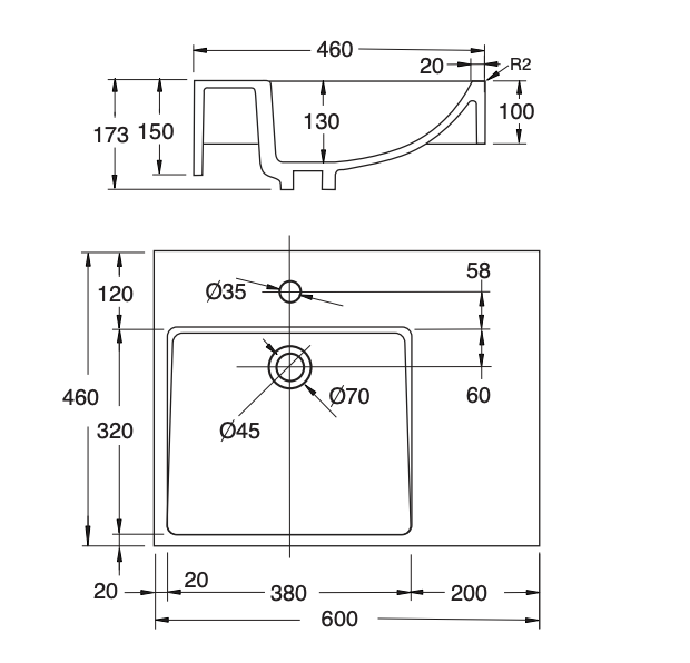 Assisted Living Wall Hung Basin - Left or Right Hand Bowl - NDIS/SDA