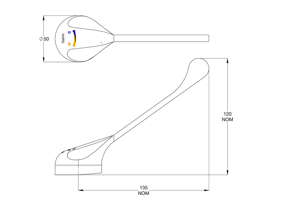 CliniLever® CP-BS Hospital 165 Disabled Single Lever Handle Assembly - Warm/Cold