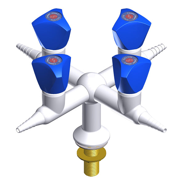 ProLab® Epoxy Coated Brass 4-Way Valve Bench Mounted, Straight Outlet "Choose Media"