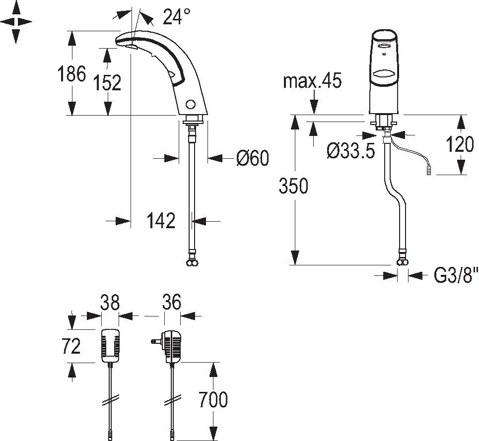 Conti Electronic IQ A20 Infrared Hob Basin Tap without Temperature Mixer - Battery