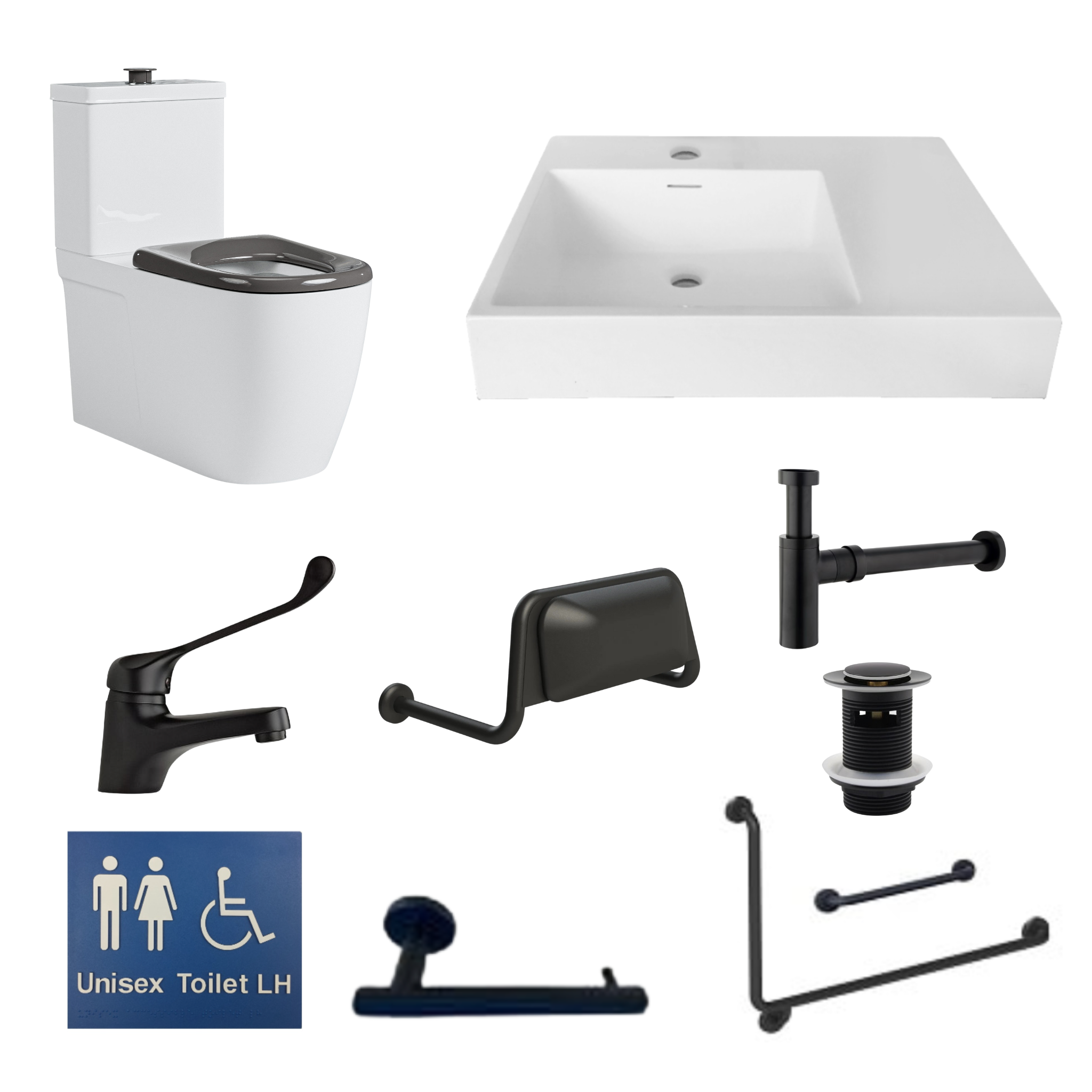 Disabled Bathroom Kit Matte Black - NDIS, AS1428.1 and SDA Compliant