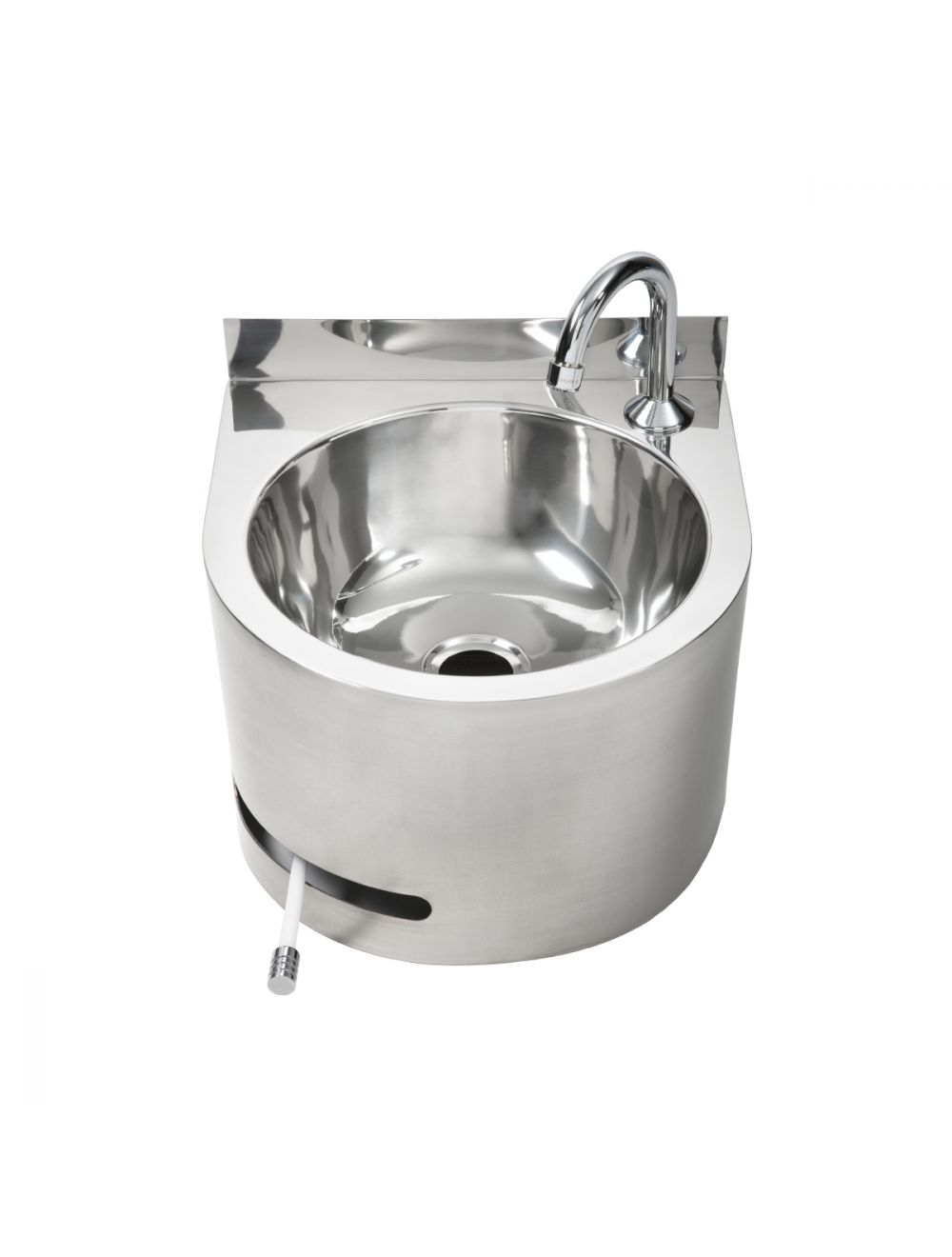 Round Hands Free Knee Operated Stainless Steel Basin Complete unit with thermostatic mixing valve