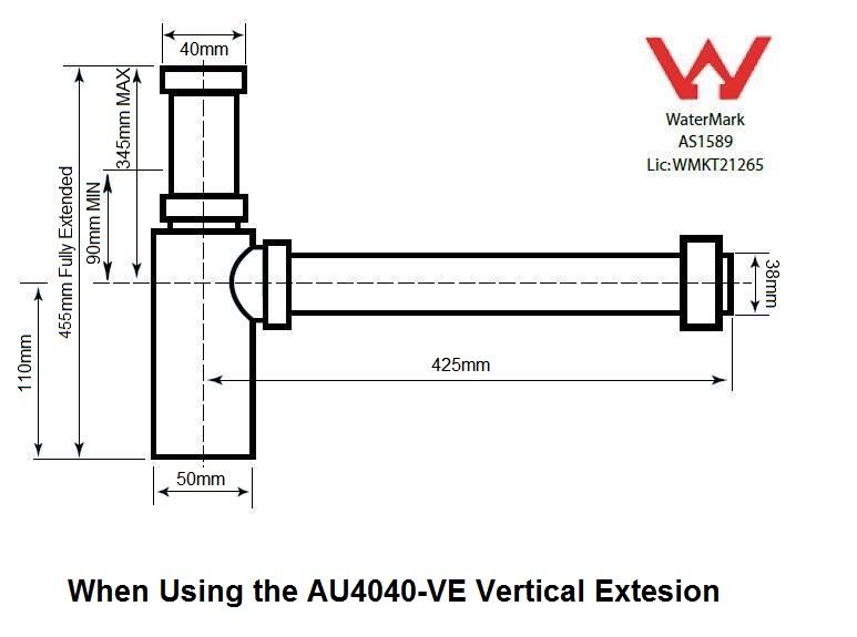 Vertical Extension Pipe for AU4040 Bottle P Trap - Chrome