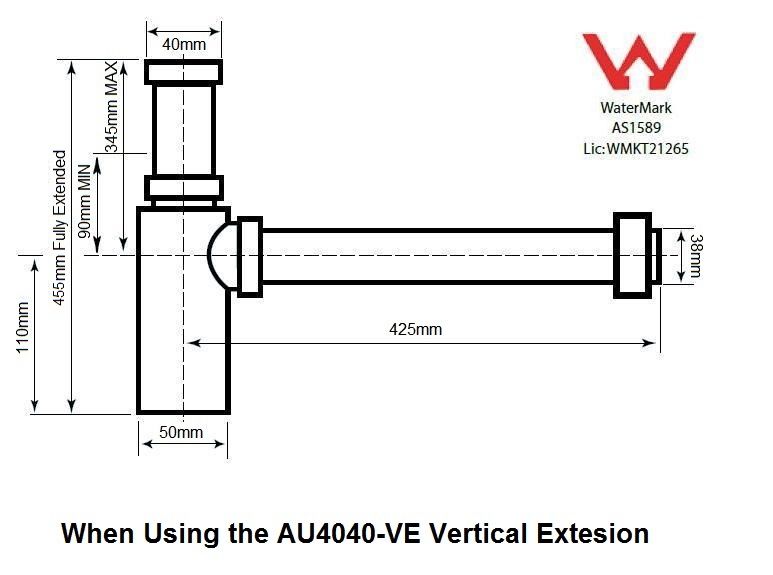 Vertical Extension Pipe for AU4040 Bottle P Trap - Matte Black