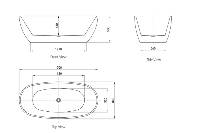 Vinny Egg Shape Bathtub 1700 NF & Gloss White