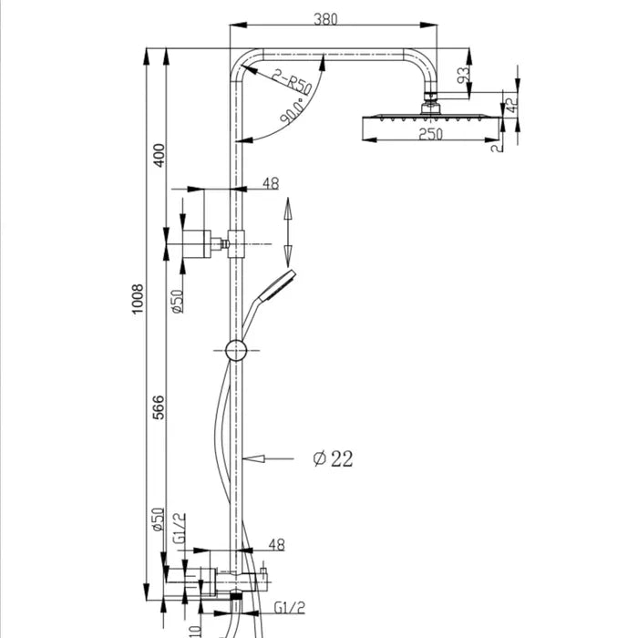 Pavia Twin Shower on Rail Bottom Inlet Round Black