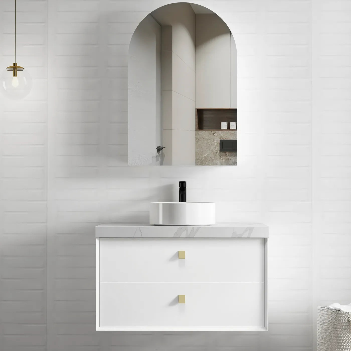 Satin White Boston 900MM Wall Hung Vanity 60mm Stone Top