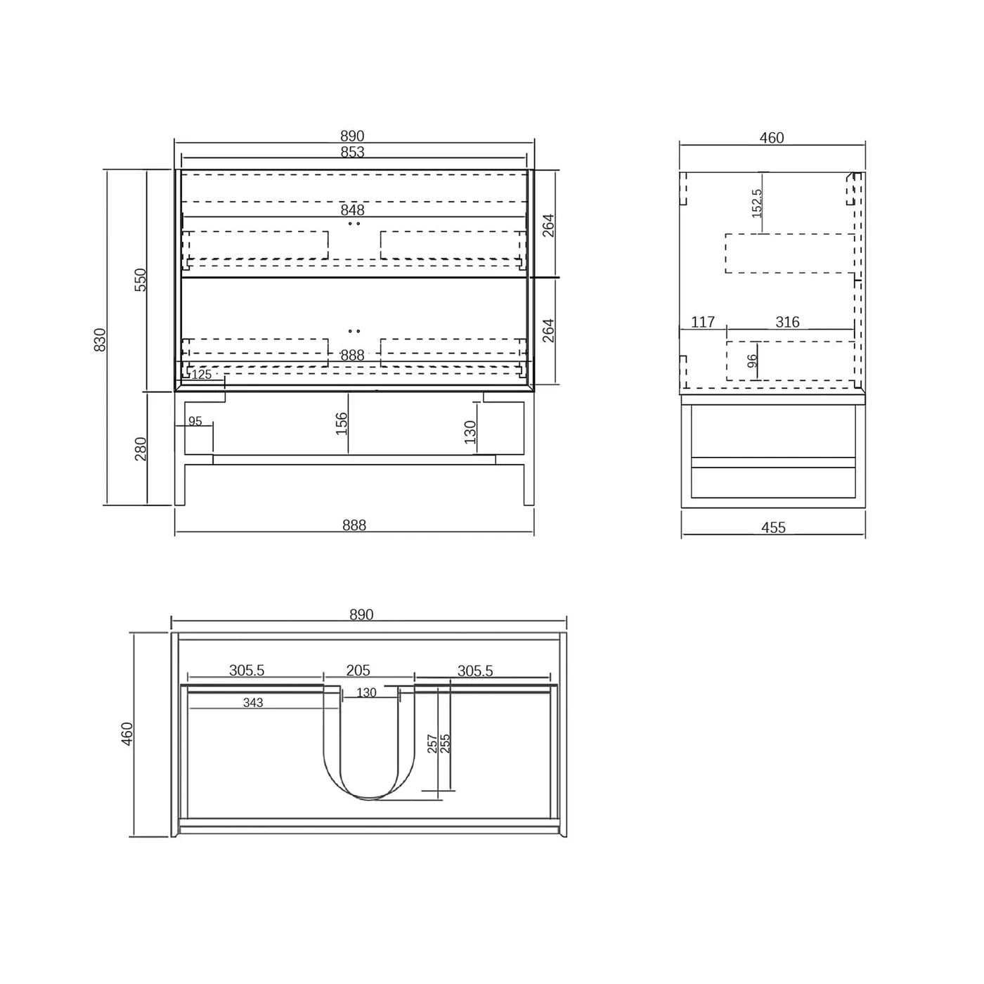 Satin White Boston 900MM Wall Hung Vanity 60mm Stone Top