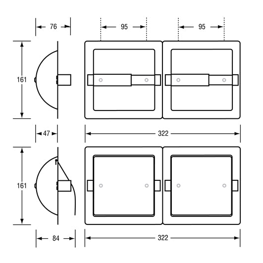 Recessed Double Toilet Roll Holder in Polished Stainless Steel