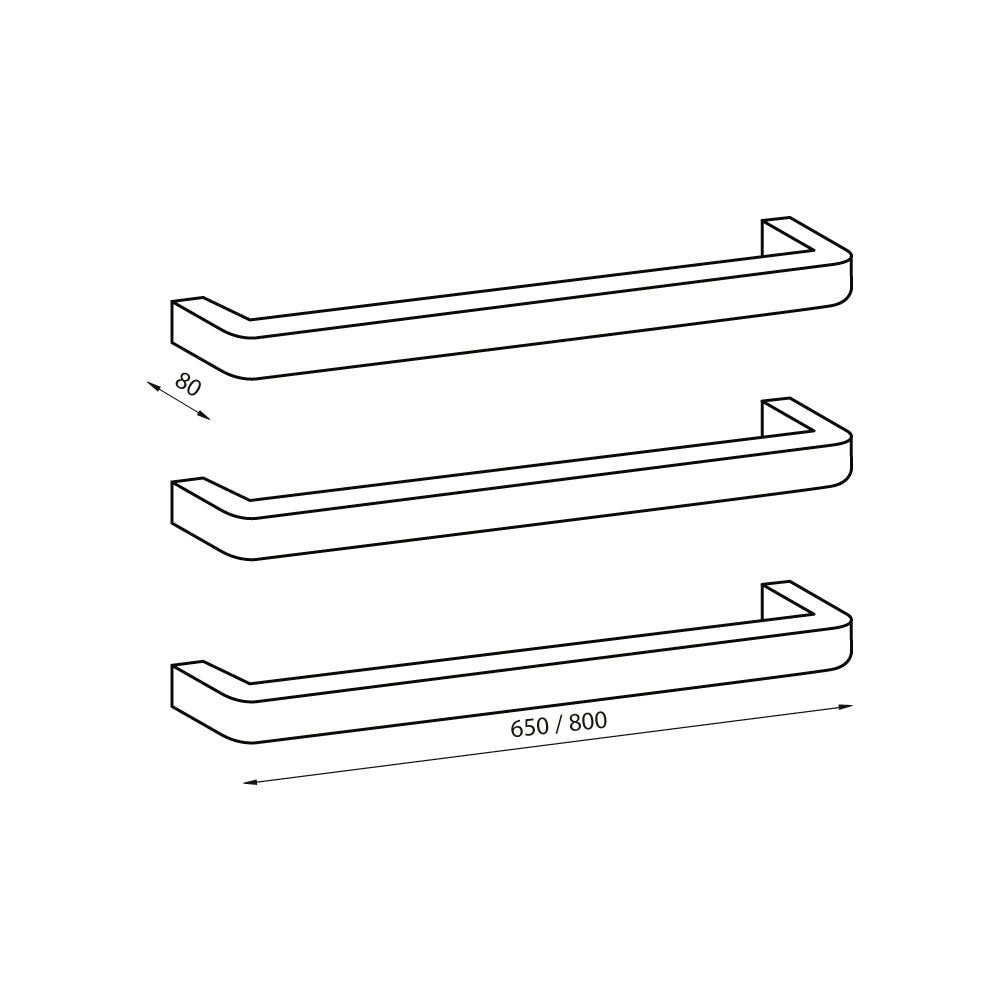 Single Square Bar With Rounded Ends 650MM Mirror Polished