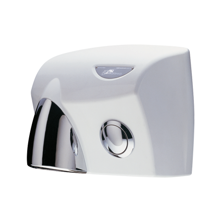 Touchdry Button Operated Hand Dryer - White With Silver Gloss Nozzle & Button